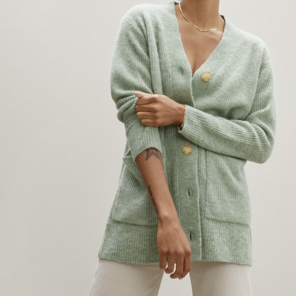 EVERLANE The Oversized Alpaca Pocket Cardigan Button Front Wool Green (M)